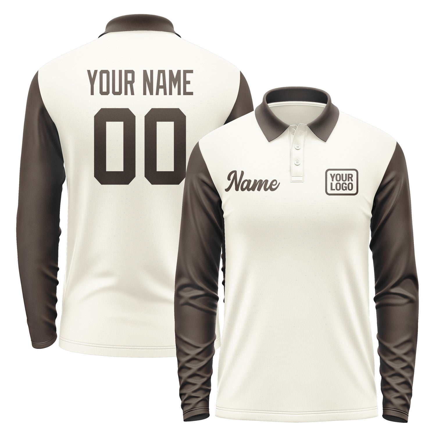 Custom Cream Brown Long Sleeve Polo Shirt Pl030101B101