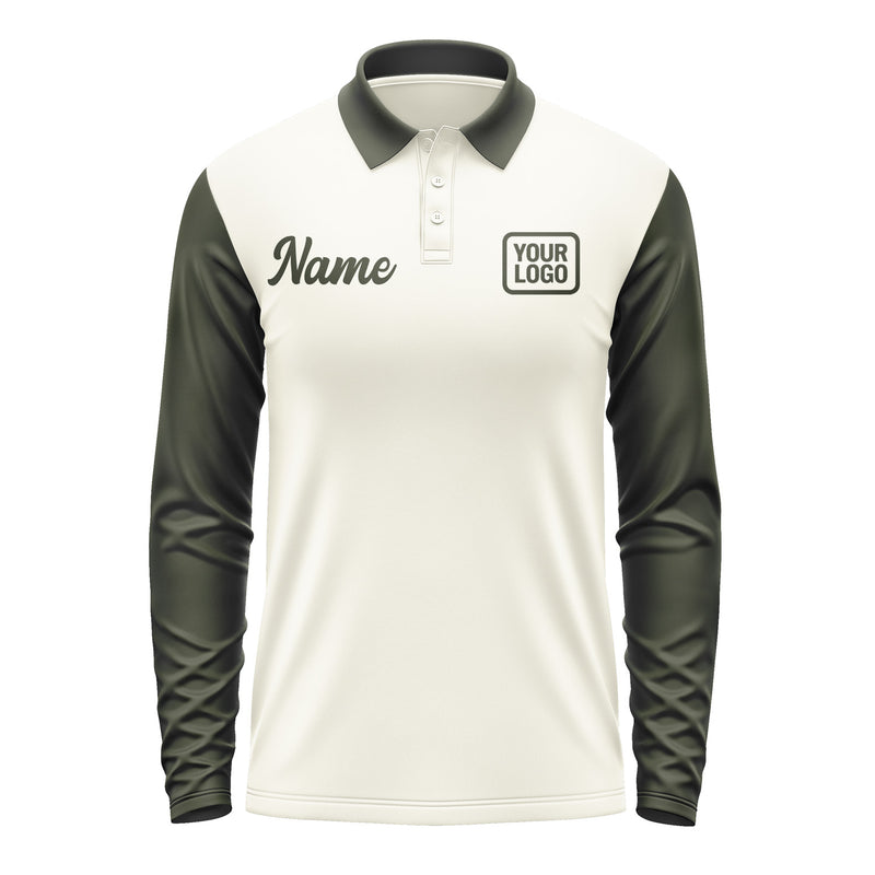 Custom Cream Olive Long Sleeve Polo Shirt Pl030202B102