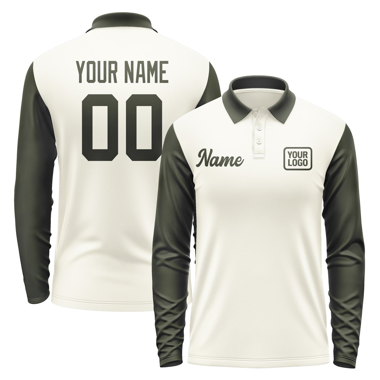 Custom Cream Olive Long Sleeve Polo Shirt Pl030202B102