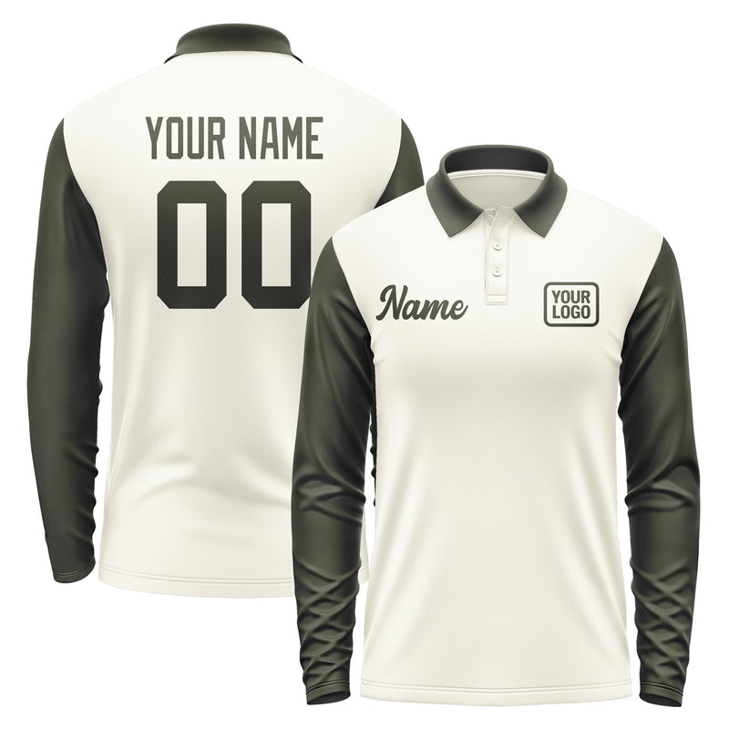 Custom Cream Olive Long Sleeve Polo Shirt Pl030202B102