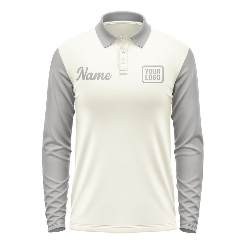 Custom Cream Gray Long Sleeve Polo Shirt Pl030404B104