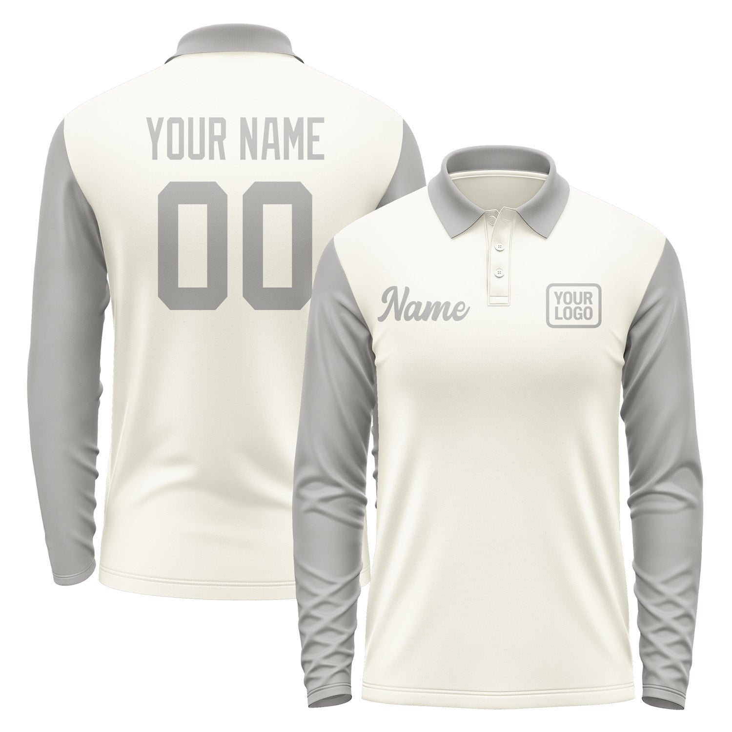 Custom Cream Gray Long Sleeve Polo Shirt Pl030404B104