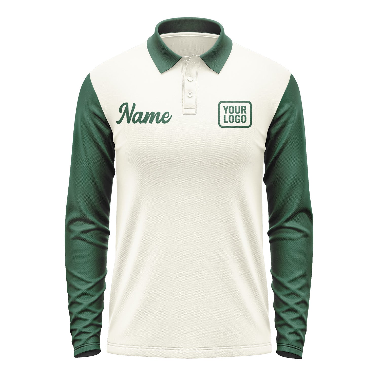 Custom Cream Green Long Sleeve Polo Shirt Pl030505B105