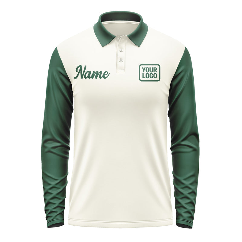 Custom Cream Green Long Sleeve Polo Shirt Pl030505B105