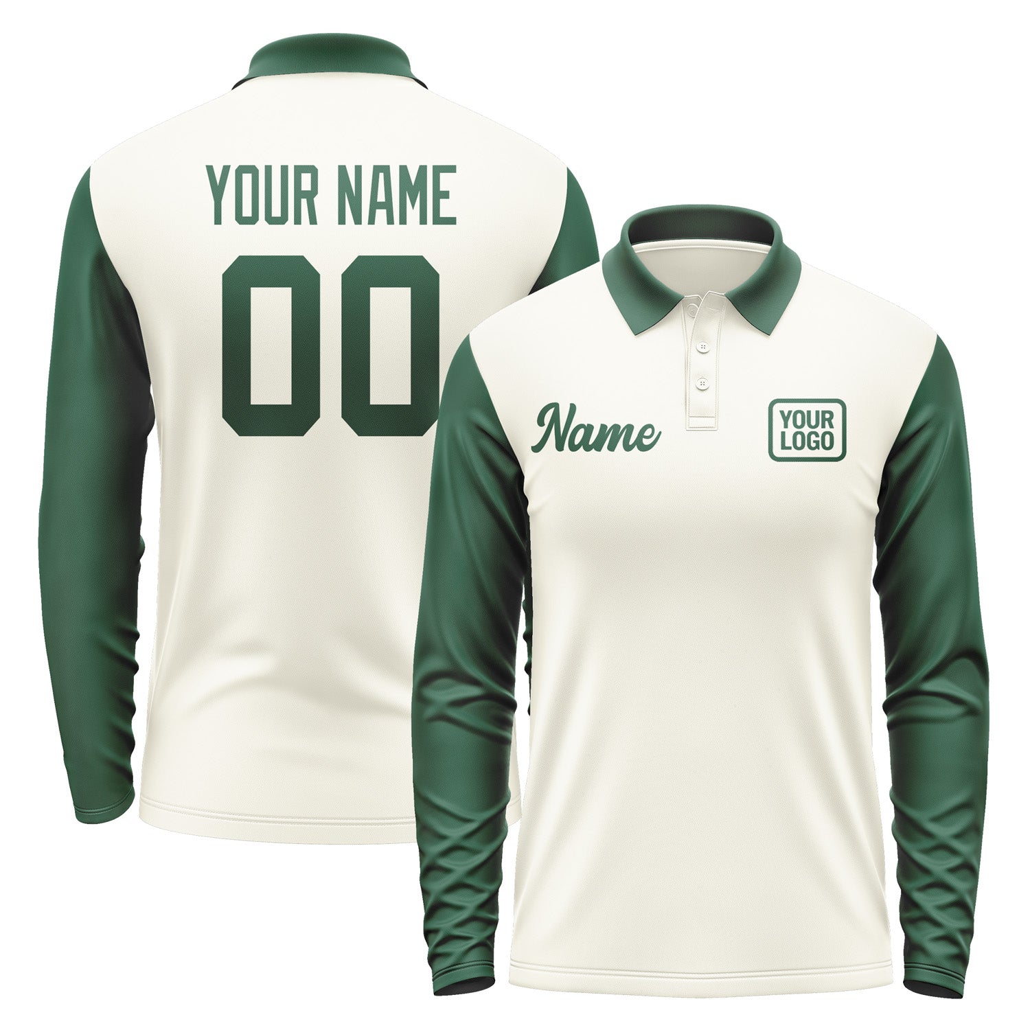 Custom Cream Green Long Sleeve Polo Shirt Pl030505B105