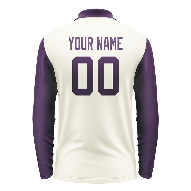 Custom Cream Purple Long Sleeve Polo Shirt Pl030707B107