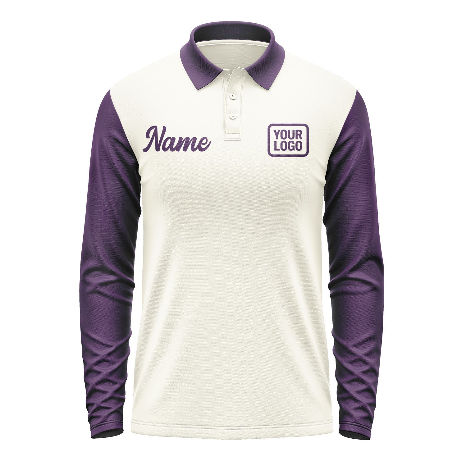Custom Cream Purple Long Sleeve Polo Shirt Pl030707B107