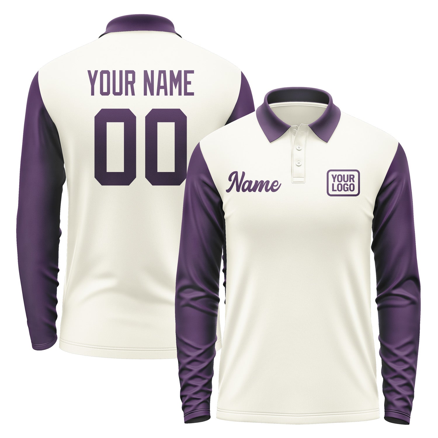 Custom Cream Purple Long Sleeve Polo Shirt Pl030707B107