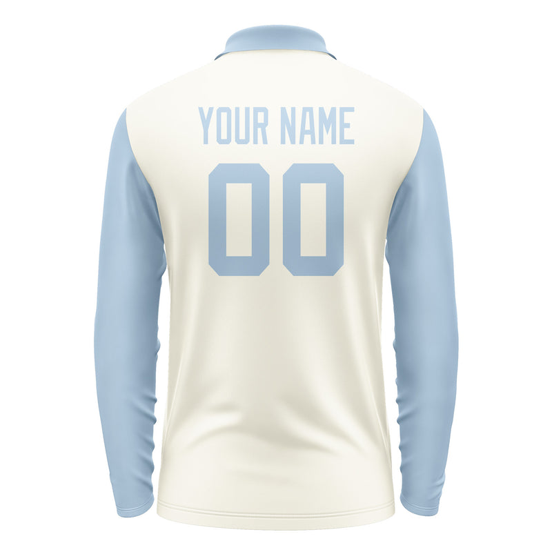 Custom Cream Light Blue Long Sleeve Polo Shirt Pl030808B108