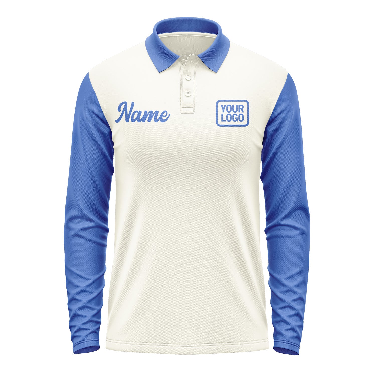 Custom Cream Sky Blue Long Sleeve Polo Shirt Pl030909B109