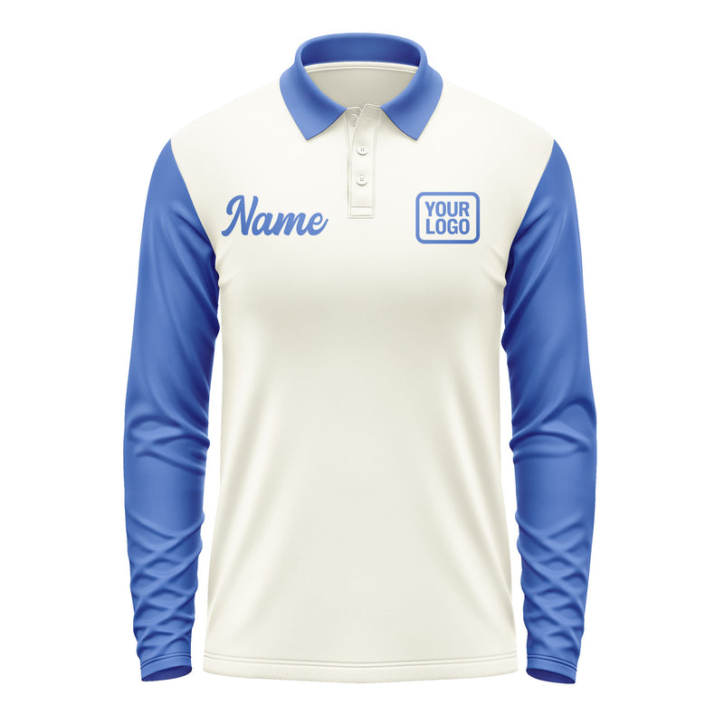 Custom Cream Sky Blue Long Sleeve Polo Shirt Pl030909B109