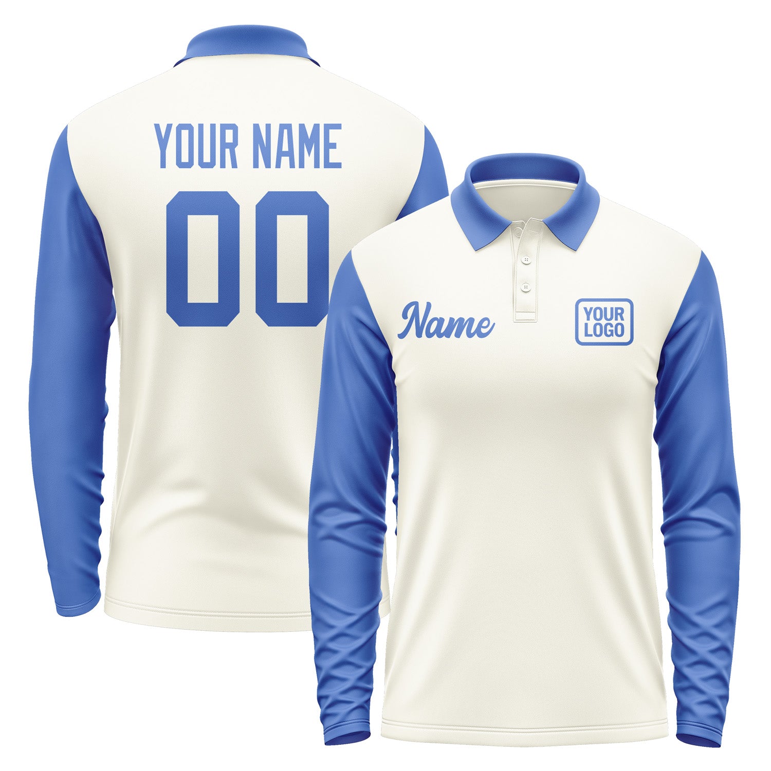 Custom Cream Sky Blue Long Sleeve Polo Shirt Pl030909B109