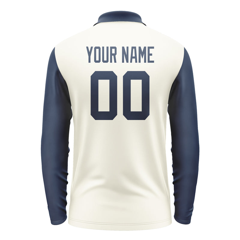 Custom Cream Blue Long Sleeve Polo Shirt Pl031010B110