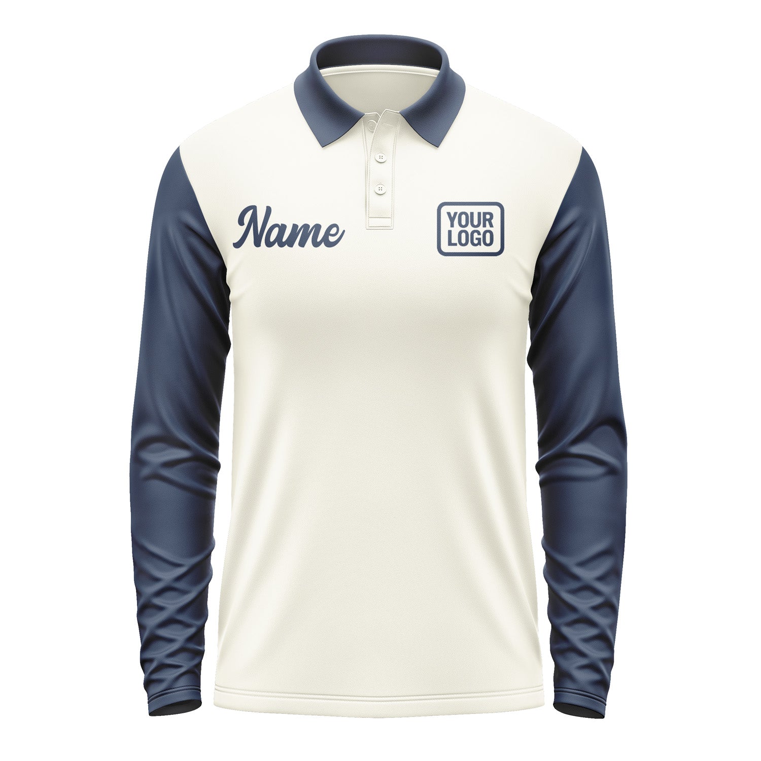 Custom Cream Blue Long Sleeve Polo Shirt Pl031010B110
