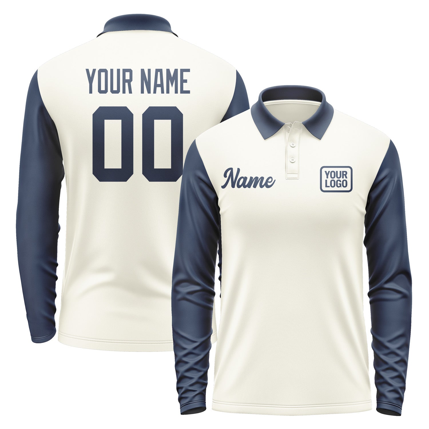 Custom Cream Blue Long Sleeve Polo Shirt Pl031010B110