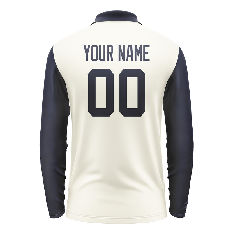 Custom Cream Navy Long Sleeve Polo Shirt Pl031111B111
