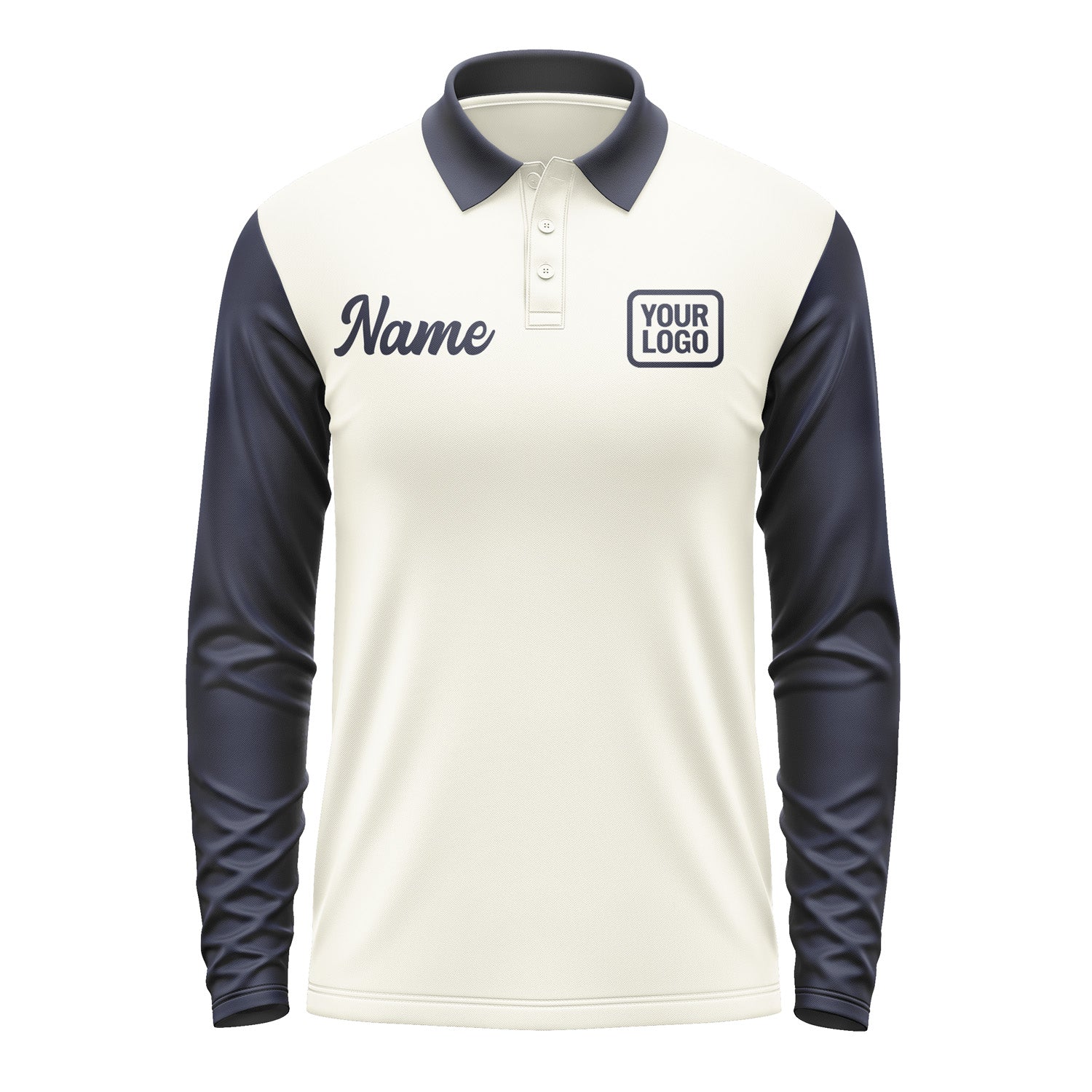 Custom Cream Navy Long Sleeve Polo Shirt Pl031111B111