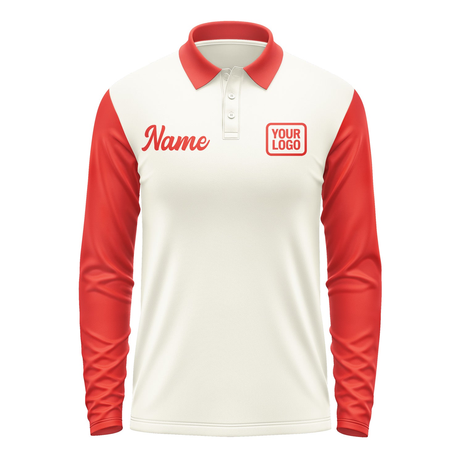 Custom Cream Orange Red Long Sleeve Polo Shirt Pl031212B112
