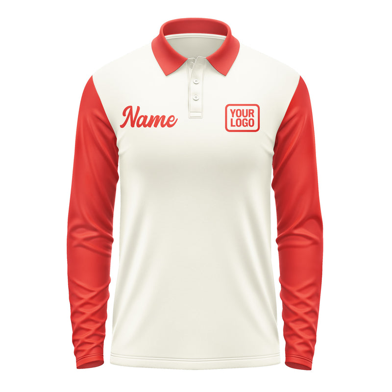 Custom Cream Orange Red Long Sleeve Polo Shirt Pl031212B112