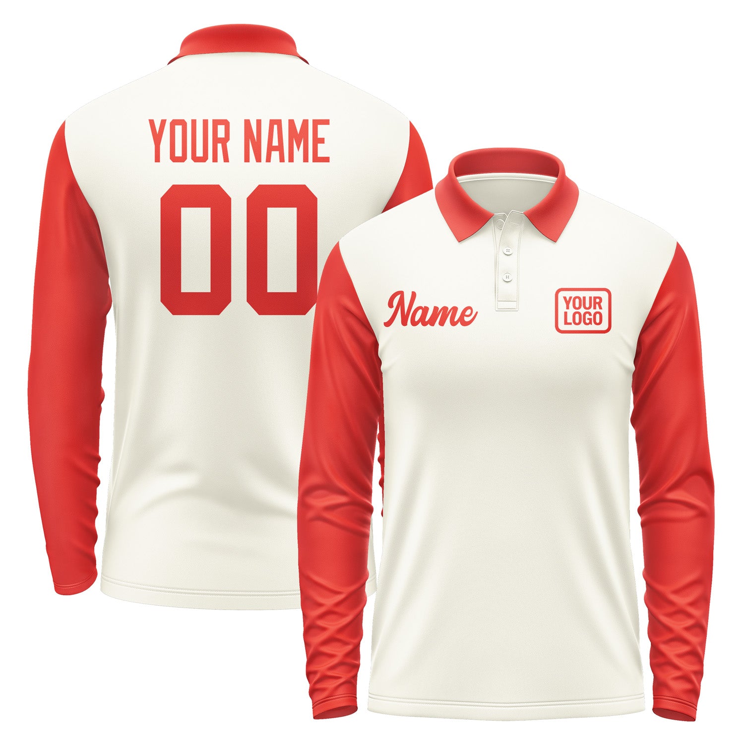 Custom Cream Orange Red Long Sleeve Polo Shirt Pl031212B112