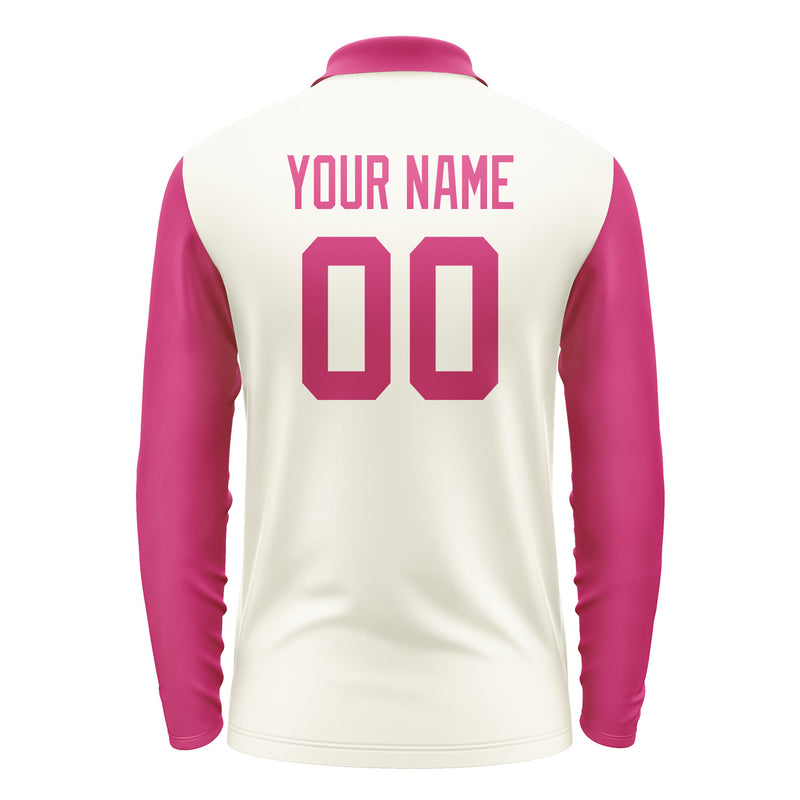 Custom Cream Pink Long Sleeve Polo Shirt Pl031313B113