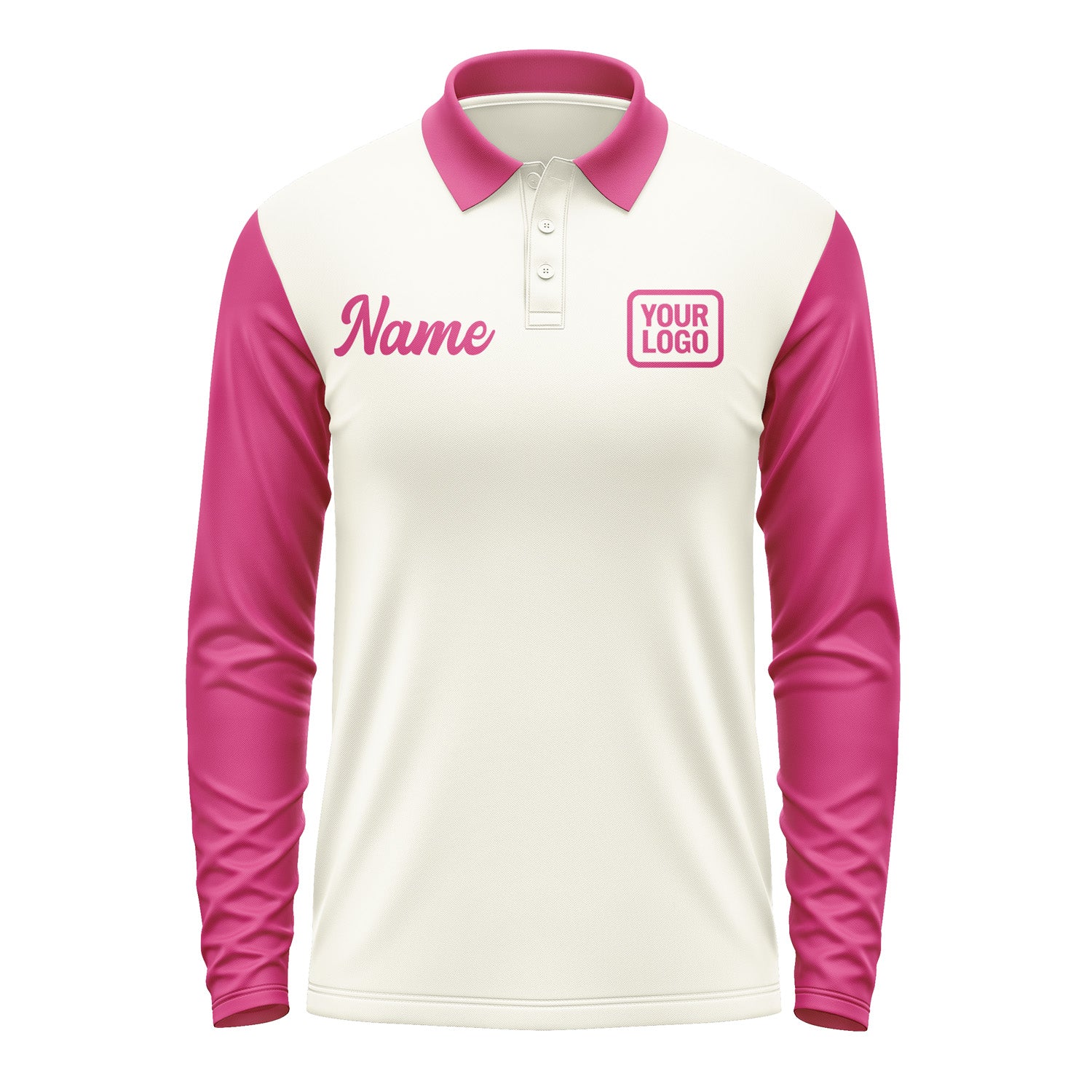 Custom Cream Pink Long Sleeve Polo Shirt Pl031313B113