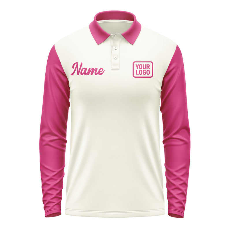 Custom Cream Pink Long Sleeve Polo Shirt Pl031313B113
