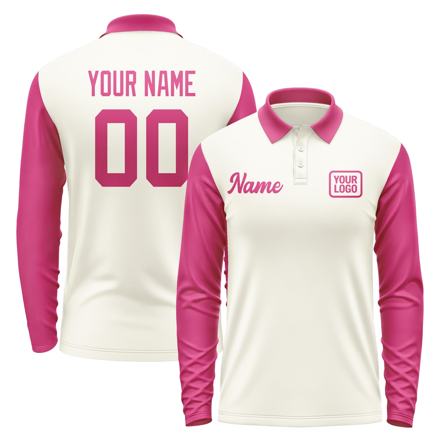 Custom Cream Pink Long Sleeve Polo Shirt Pl031313B113
