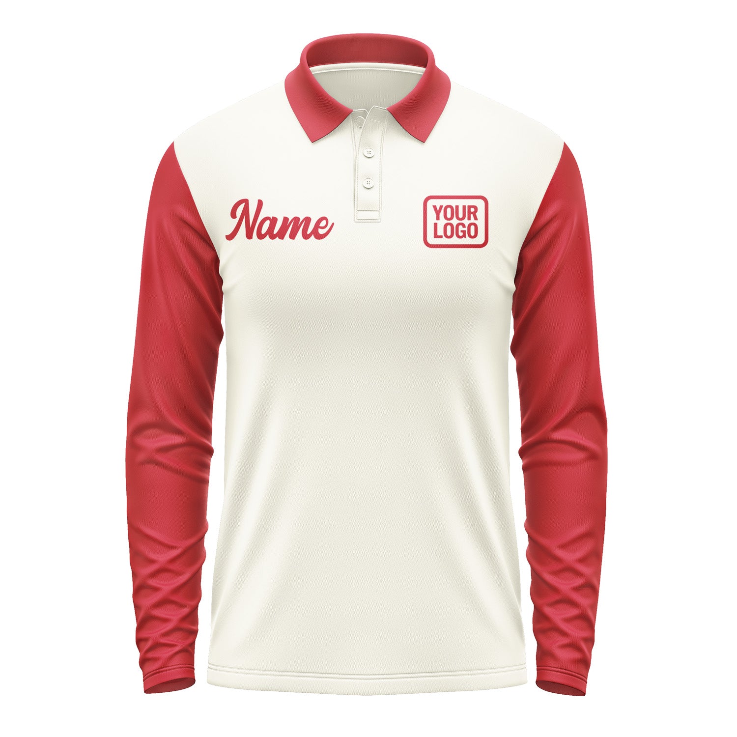 Custom Cream Red Long Sleeve Polo Shirt Pl031414B114