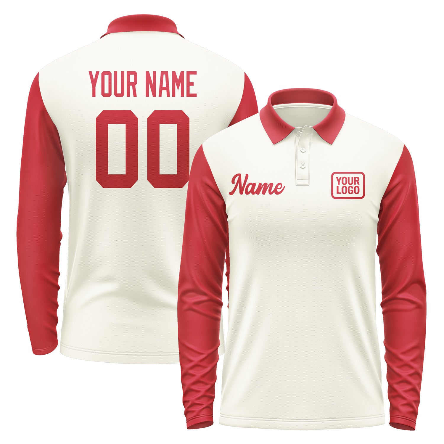 Custom Cream Red Long Sleeve Polo Shirt Pl031414B114