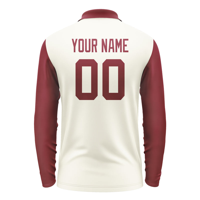 Custom Cream Crimson Red Long Sleeve Polo Shirt Pl031515B115