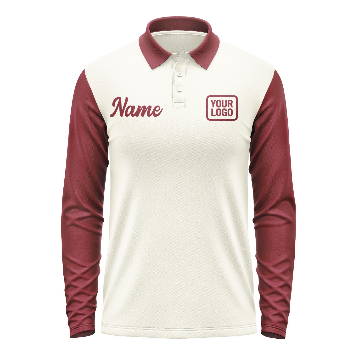 Custom Cream Crimson Red Long Sleeve Polo Shirt Pl031515B115