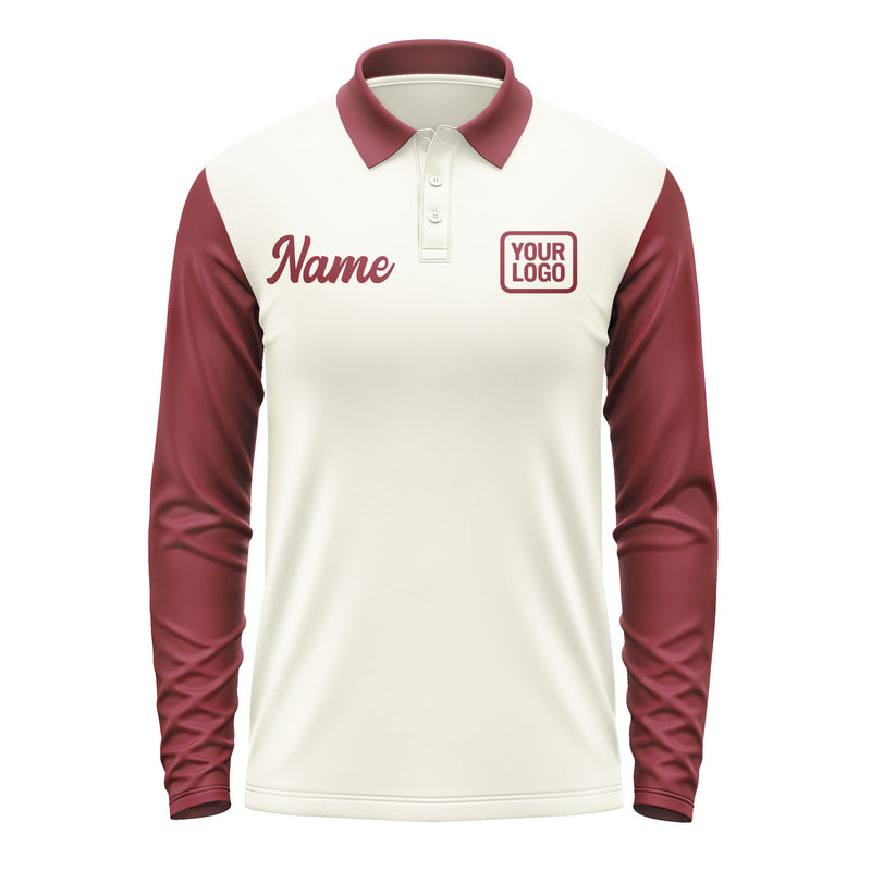 Custom Cream Crimson Red Long Sleeve Polo Shirt Pl031515B115