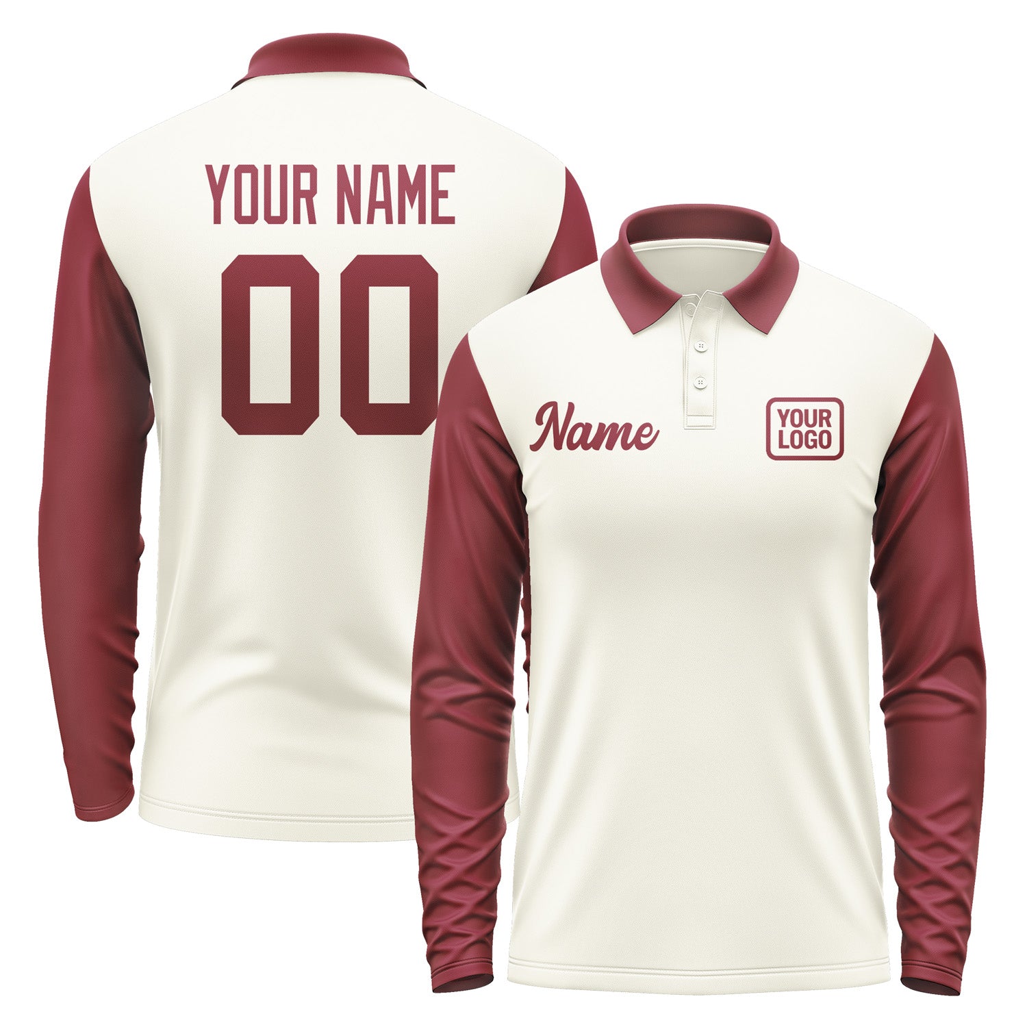 Custom Cream Crimson Red Long Sleeve Polo Shirt Pl031515B115
