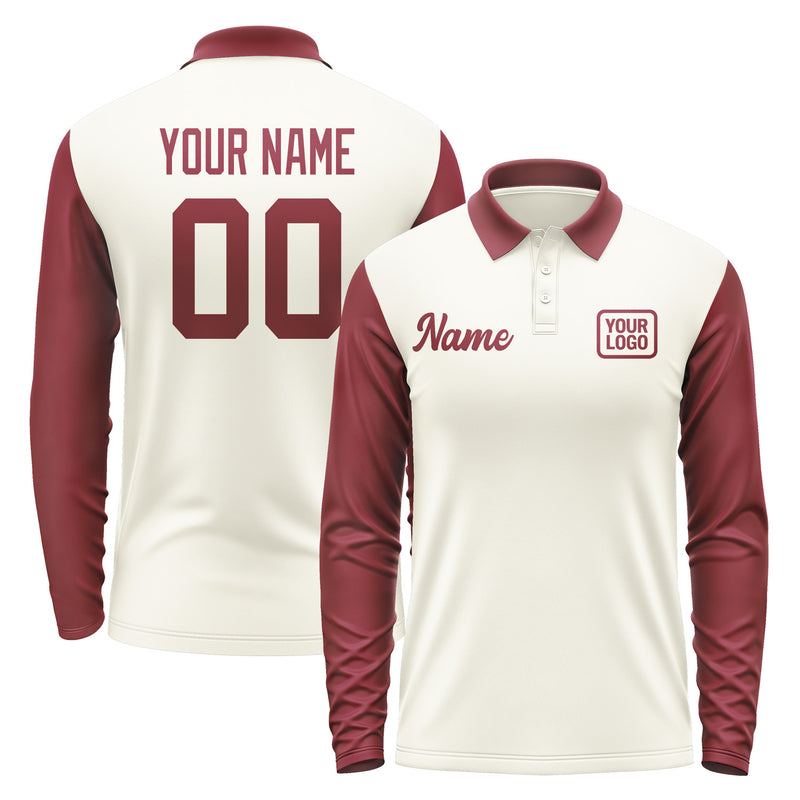 Custom Cream Crimson Red Long Sleeve Polo Shirt Pl031515B115
