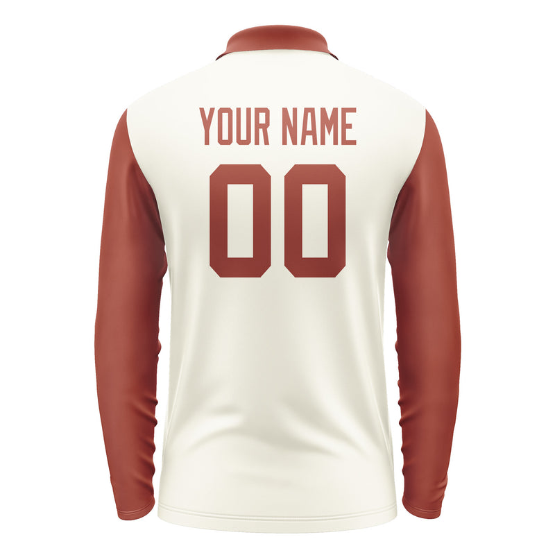 Custom Cream Coral Red Long Sleeve Polo Shirt Pl031616B116