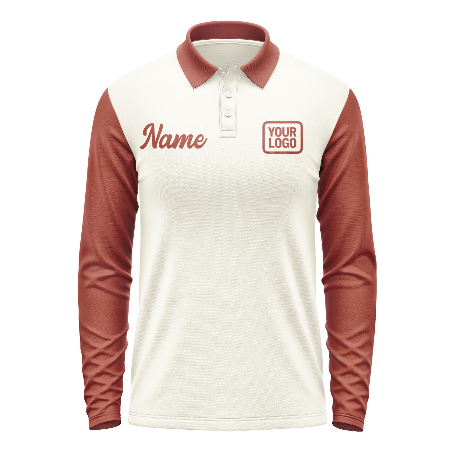 Custom Cream Coral Red Long Sleeve Polo Shirt Pl031616B116