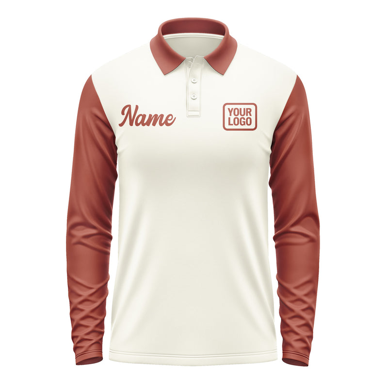 Custom Cream Coral Red Long Sleeve Polo Shirt Pl031616B116
