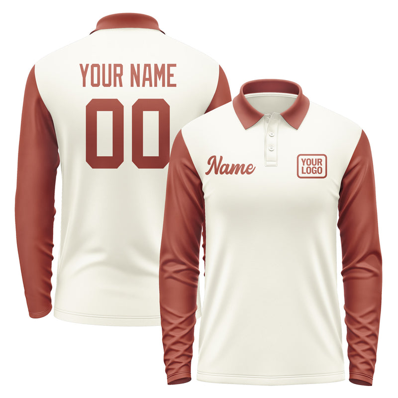 Custom Cream Coral Red Long Sleeve Polo Shirt Pl031616B116