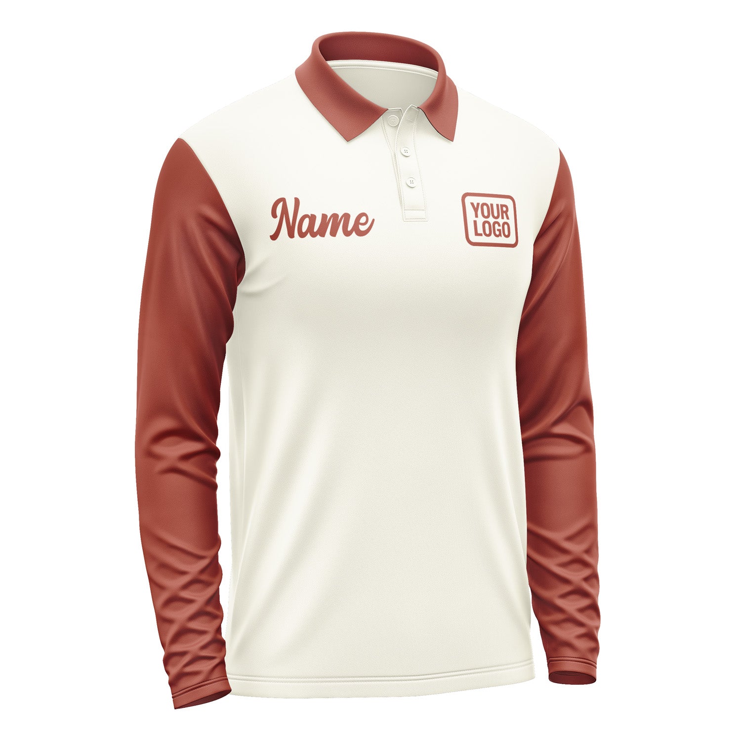 Custom Cream Coral Red Long Sleeve Polo Shirt Pl031616B116
