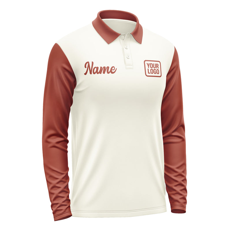 Custom Cream Coral Red Long Sleeve Polo Shirt Pl031616B116