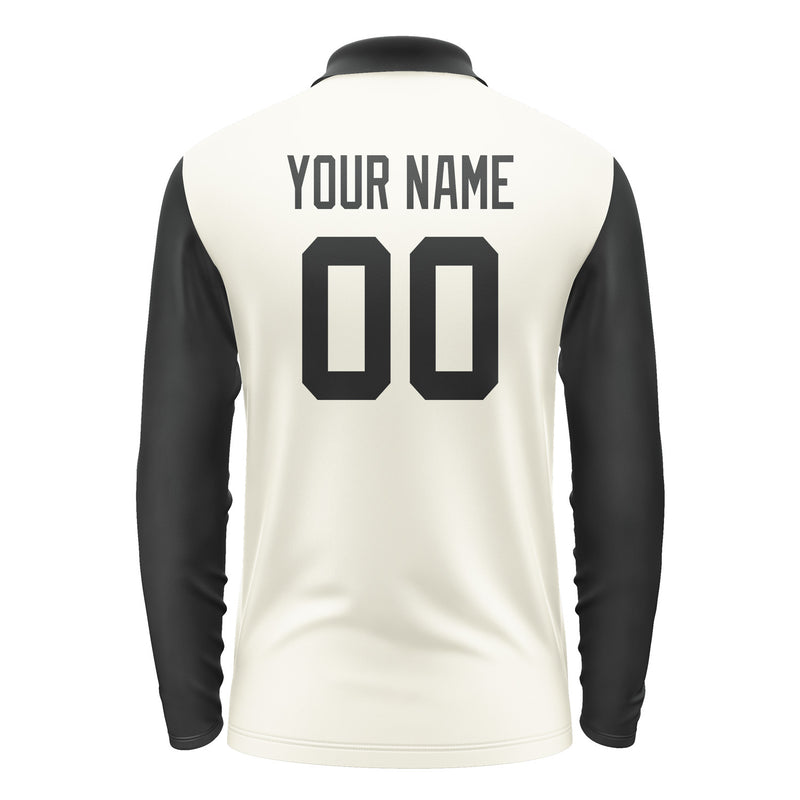 Custom Cream Black Long Sleeve Polo Shirt Pl031717B117