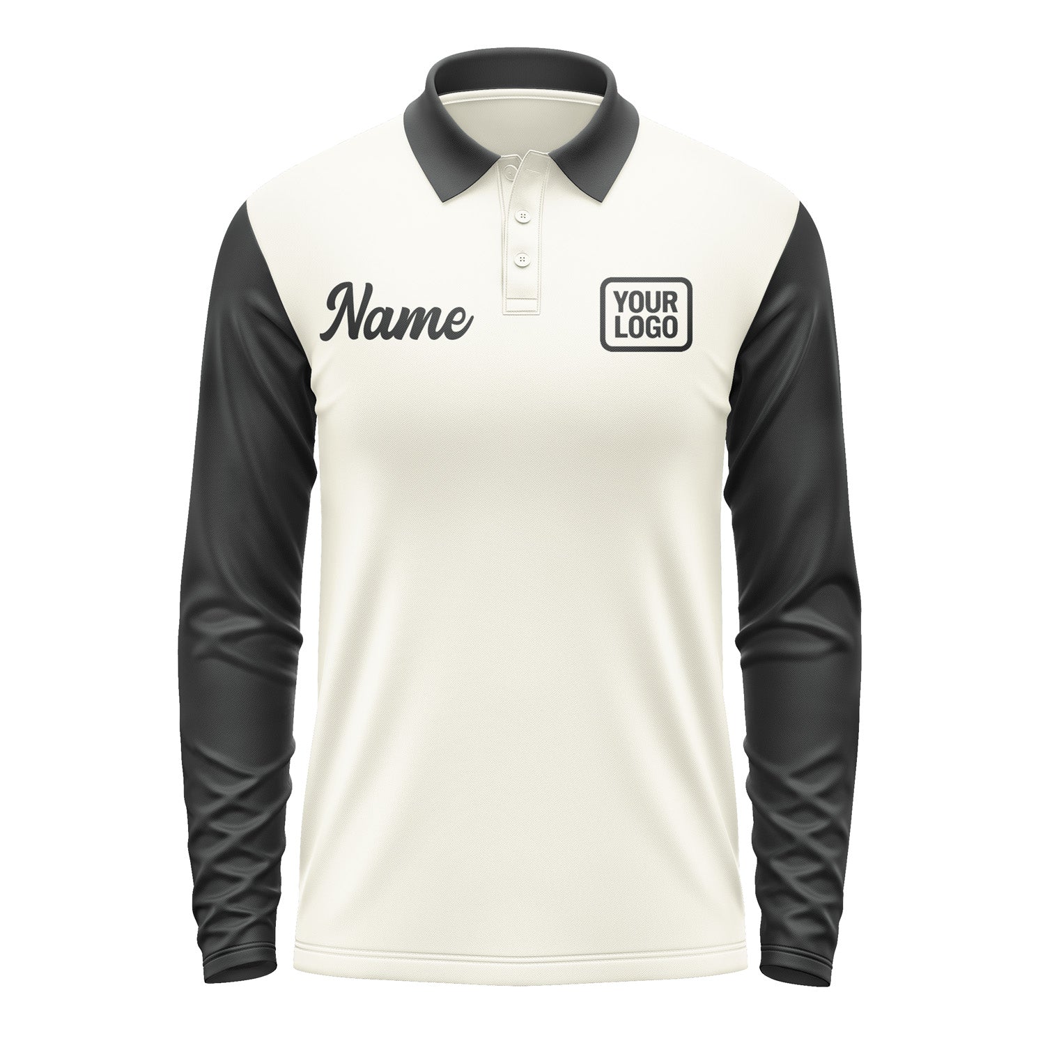 Custom Cream Black Long Sleeve Polo Shirt Pl031717B117
