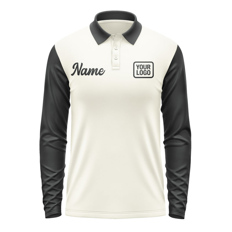Custom Cream Black Long Sleeve Polo Shirt Pl031717B117