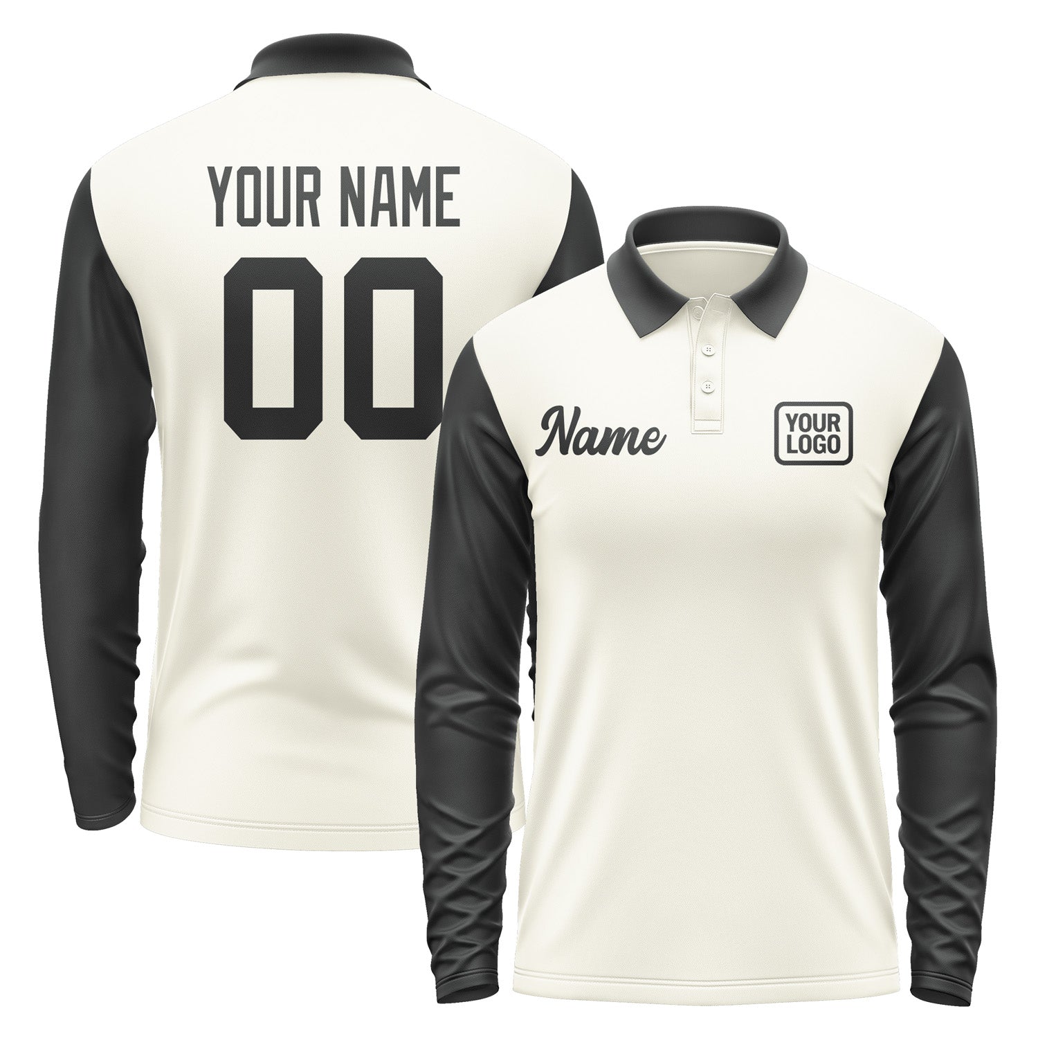 Custom Cream Black Long Sleeve Polo Shirt Pl031717B117