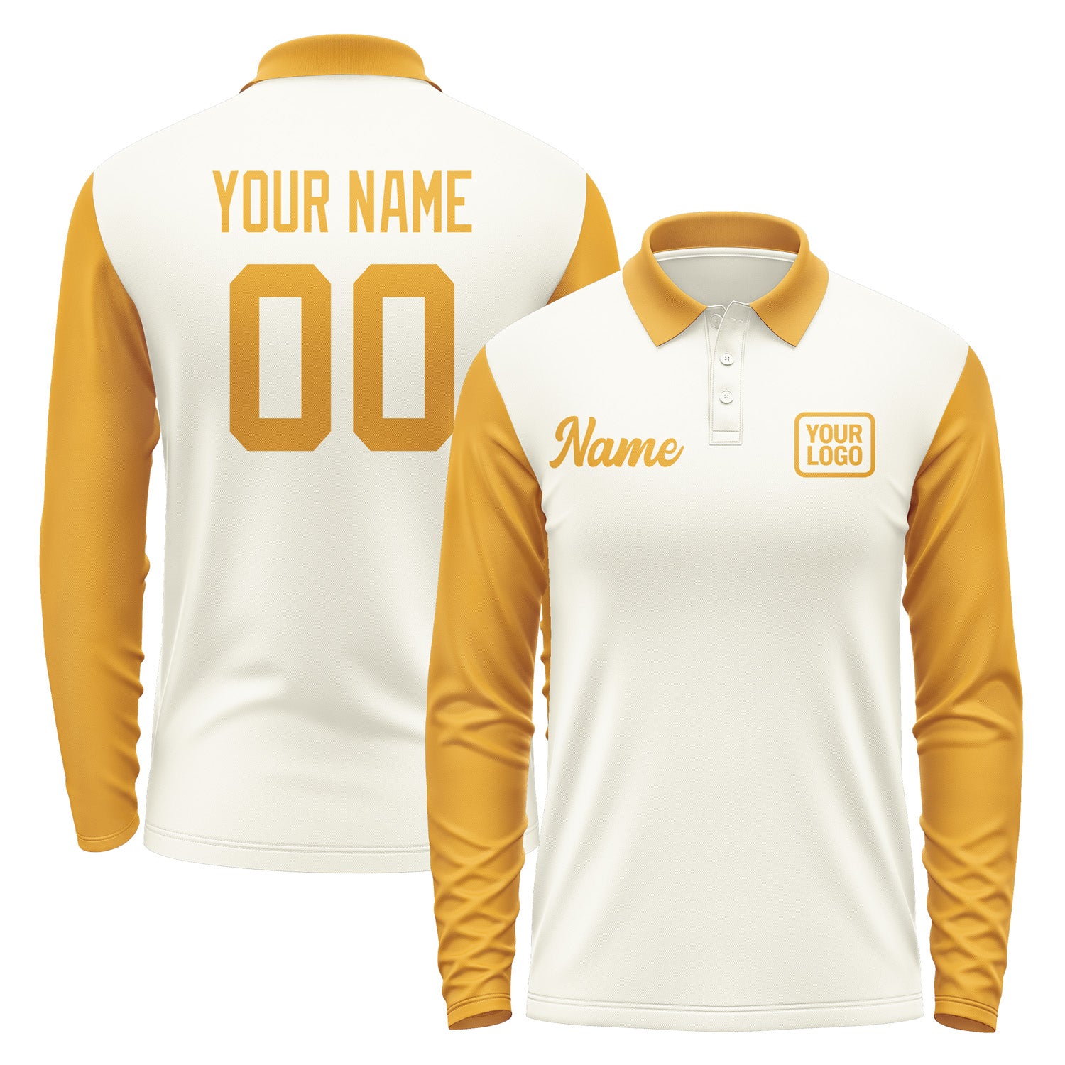 Custom Cream Yellow Long Sleeve Polo Shirt Pl031919B119