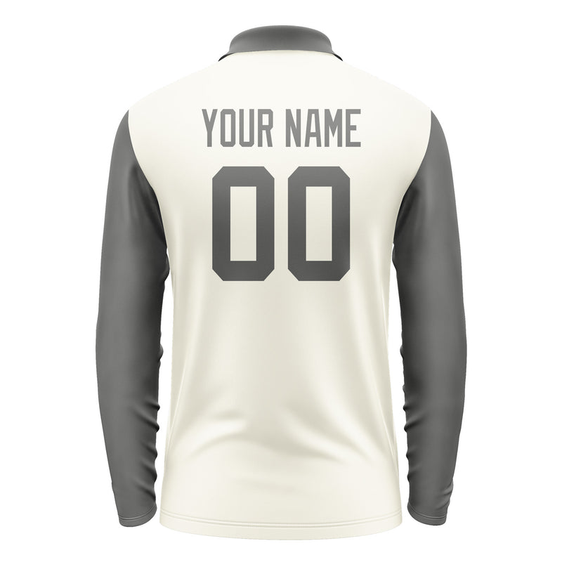 Custom Cream Dark Grey Long Sleeve Polo Shirt Pl032020B120