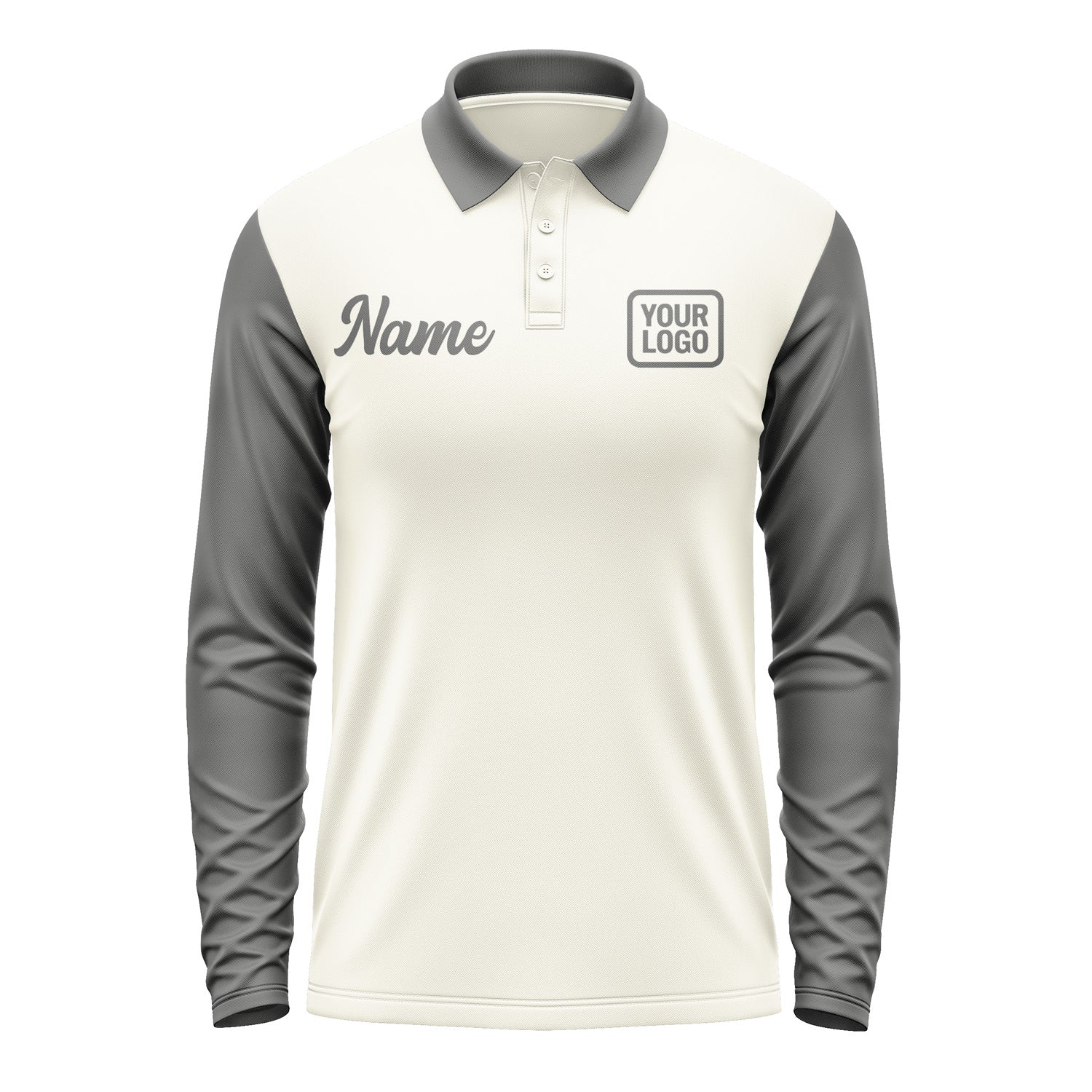 Custom Cream Dark Grey Long Sleeve Polo Shirt Pl032020B120
