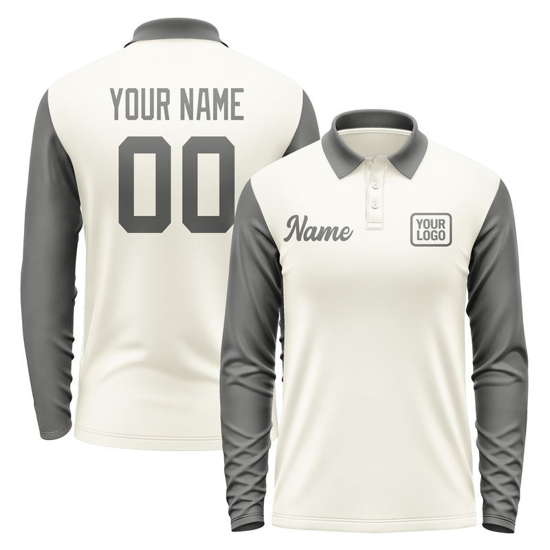 Custom Cream Dark Grey Long Sleeve Polo Shirt Pl032020B120