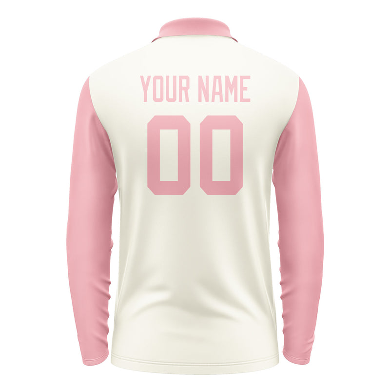 Custom Cream Light Pink Long Sleeve Polo Shirt Pl032121B121